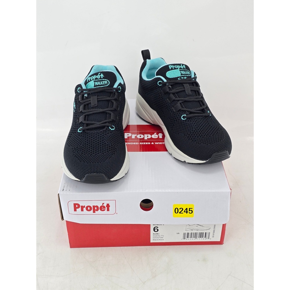 Propet Stability Fly Women 6 EE Black Aqua Mesh Walking Shoes WAA072M - New